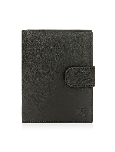 KRONIFY Geldbörse Leder mit RFID Schutz, Echtleder Portmonee Herren Slim, 12 Fächer, Brieftasche mit Münzfach, Geldbeutel Männer (Nappa Schwarz)