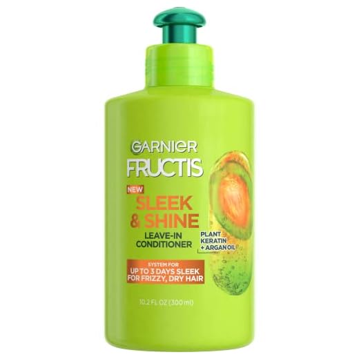Garnier Fructis Sleek & Shine Leave-In Conditioner Cream, Anti-Frizz Hair Treatment with Plant Keratin + Argan Oil, Controls Frizz and Provides Smoothness For Frizzy, Dry Hair, 10.2 Fl Oz