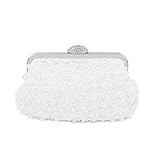 Bellawish Pearl Clutch Purses for Women Wedding Bridal Evening Clutch Handbag for Parites Prom with 2 Chain, White