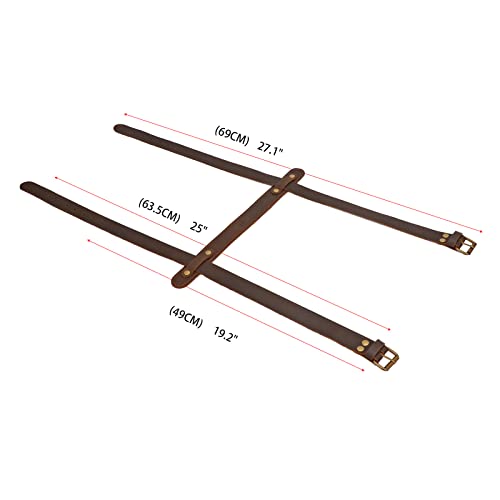 TOURBON 2pcs Leather Picnic Blanket Carry Strap for Camping Festivals Motorcycle Bedroll Straps Brown, 33*3cm - Image 3
