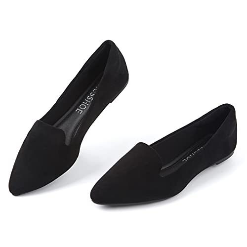 MUSSHOE Ballet Flats for Women Comfortable Women's Flats Memory Foam Slip on Pointed Toe Flats Shoes Women,Black 7