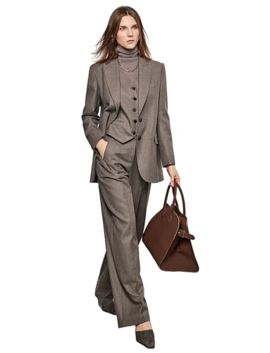 Costume trois pièces femme haut de gamme à revers de pointe et coupe tailleur chic