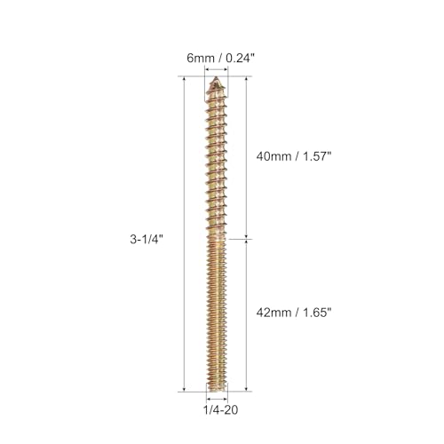 Image of uxcell 1 /4-20x3-1 /4 Hanger Bolts, 8pcs Double Ended Screws Wood Dowel Screws for Furniture