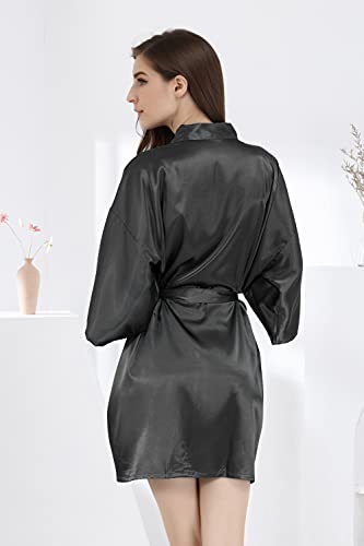 Image of MORFORU Women Bride Bridesmaid Silky Satin Kimono Robe Solid Color Sleepwear for Wedding Party Getting Ready, Short