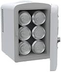 Frigidaire White Mini Personal Fridge Cooler, 1 Gal Capacity fits Six Cans, Includes Plugs for Home Outlet & DC Charger - 9.84" D x 7.09" W x 10.35" H