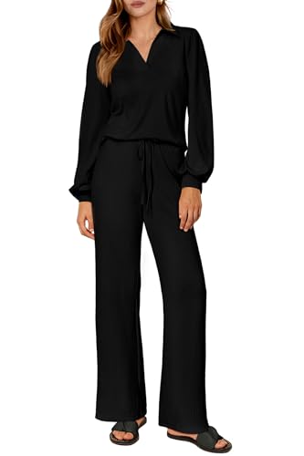 Listado y reviews de Conjunto blusa pantalón más recomendados. 37 PRETTYGARDEN - Conjunto de ropa de otoño de dos piezas para mujer, manga larga, cuello en V, blusas de pierna ancha, pantalones acanalados, Negro -, M