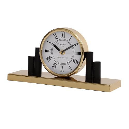 Image of Decor de Maison Brings Handcrafted Mitsuki Luxury Table Clock for KidsRoom, Living Room, Bedroom, Study Table| Classic Non-Ticking Tabletop Battery Operated Analog Desk Clock (Gold, Harbor Hour Table)