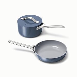 Caraway Mini Duo – Non-Stick Ceramic Mini Fry Pan (1.05 qt, 8″) & Mini Sauce Pan (1.75 qt) – Non Toxic, PTFE & PFOA Free – Oven Safe & Stovetop Agnostic (Gas, Electric & Induction) – Navy