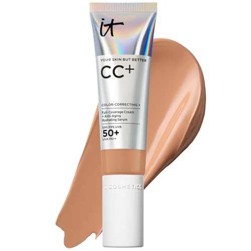 IT Cosmetics Your Skin But Better CC Cream LSF 50+, 32 ml, Hochpigmentierte Mehrzweck-Creme mit LSF 50, Getönte Anti-Aging-Tagescreme, Foundation, Concealer & Pflege in einem, Farbton Tan