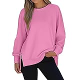 bawilom Oversized Sweatshirt for Women Crewneck Fashion Long Sleeve Loose Side Slit Lightweight Sweater Fall Pullover Tops Pink