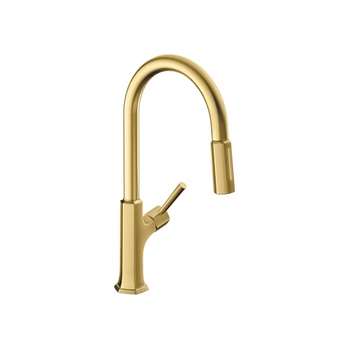 hansgrohe Locarno Gold Kitchen Faucet, High Arc, Kitchen Faucets with Pull Down Sprayer, Faucet for Kitchen Sink, Magnetic Docking Spray Head, Brushed Gold Optic 04852250