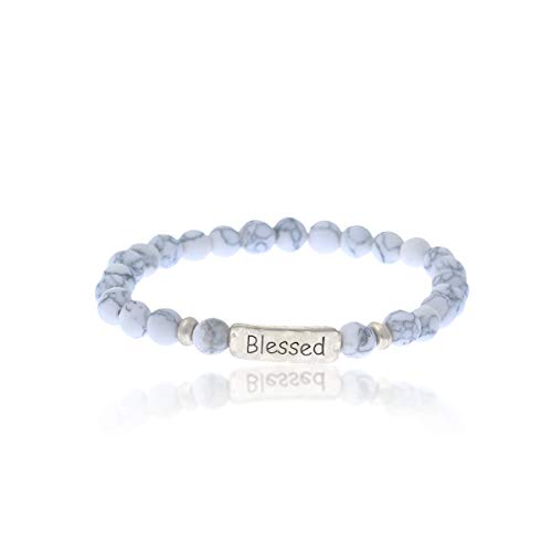 Christian Bracelets for Women  Blessed Bracelet  Natural Stone Stretch Prayer Bracelet  Inspirational Message Jewelry - Great Gift (White)