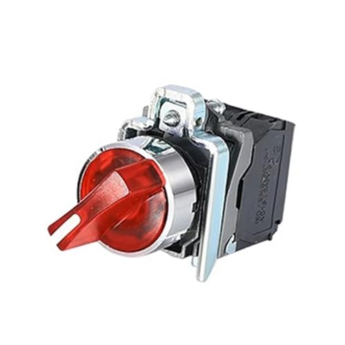 XB4 beleuchteter Knopfschalter, 2 Gänge, 3 normalerweise offen, geschlossen, mechanischer Knopf, selbstsichernde LED-Lampenfassung(RED,2 GEAR_1NO1NC_12 V)