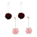 Holibanna Pendientes de Invierno 2 Pares Orejas de Gato y Pompones Peludos Rosa y Granate Pendientes Colgantes de Bola de Piel Sintética Divertidos para Mujer Uso Diario y Fiestas