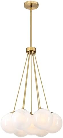 Modern Globe Chandelier Milky Glass Shade Gold Sputnik Ceiling Li...