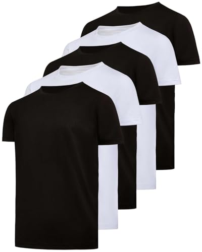 Real Essentials 5 Pack: Boys Breeze Tech Dry-Fit Short Sleeve Athletic T Shirt Active Workout Gym Kids Youth