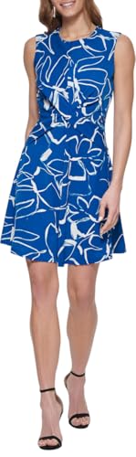Robe drapée en crêpe bleu chic DKNY col bijou taille 8 petite femme
