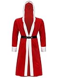 iiniim Herren Schlafanzug Bademantel Weihnachten Morgenmantel Kimono Samt Robe Weihnachtsmann Kostüm Nachtwäsche mit Gürtel A Rot XXL