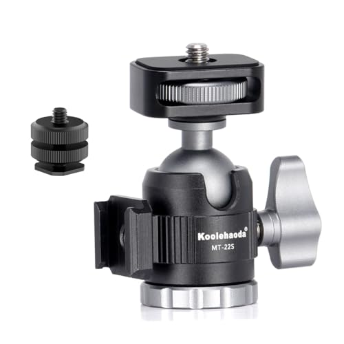 Koolehaoda Mini Ball Head, Tripod Head with 1/4" Screw and Cold Shoe, Aluminium 360° Rotatable Ball Head Camera Mount Adapter for DSLR Cameras Camcorder Tripod Monopod Light, Loading 11lbs -  MT-22S