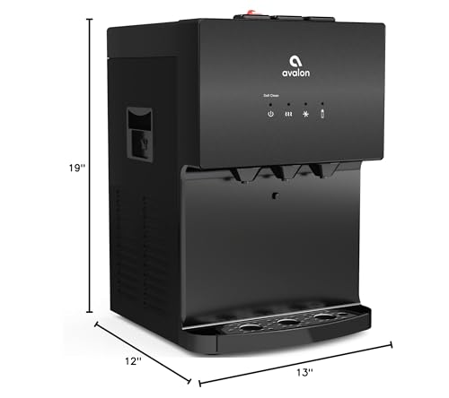 Image of Avalon A12BLK Countertop Bottleless Water Dispenser with Hot Cold and Cool Water Dual Filtration Self Cleaning and Built-in Nightlight in Black Stainless Steel