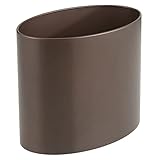 mDesign Stainless Steel Metal Oval Trash Can, 7.9 Liter/2.09 Gallon Wastebasket, Garbage Basket Bin for Bathroom, Bedroom, Kitchen, Home Office, Holds Waste and Recycle, Mirri Collection, Bronze