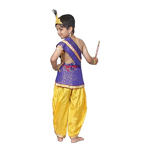 Image of Kaku Fancy Dresses Krishna Costume With Dhoti For Boy /Janmashtami /Bal Gopal Dress /Kanha Costume /Bal Krishna /Mythological Costume For Boy - Yellow-Red, 1-2 Years