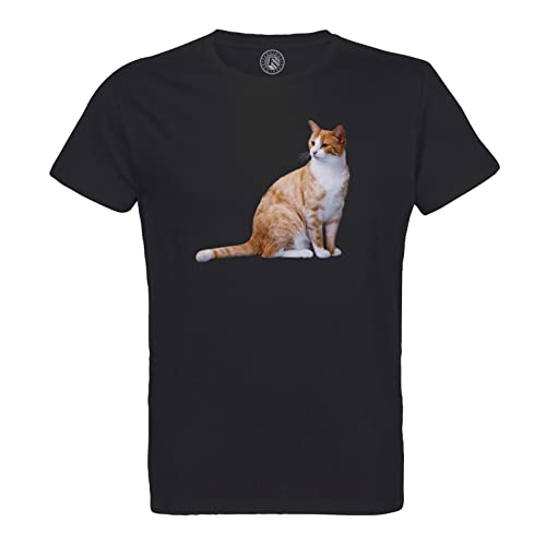 T-shirt homme col rond en coton bio cadeau idéal motif grand chat roux