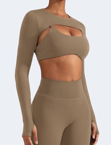 Image of YEOREO Women Crop Top Long Sleeve Bolero Open Front Workout Cropped Shirts Sports Shrug