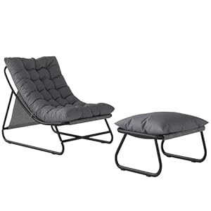 Outsunny Loungesessel Outdoor Balkonsessel mit Hocker 13 cm Dicker Auflage rutschfesten Füßen Gartenliege bis 120kg belastbar Liegestuhl Relaxsessel Relaxliege für Garten,Terrasse Dunkelgrau