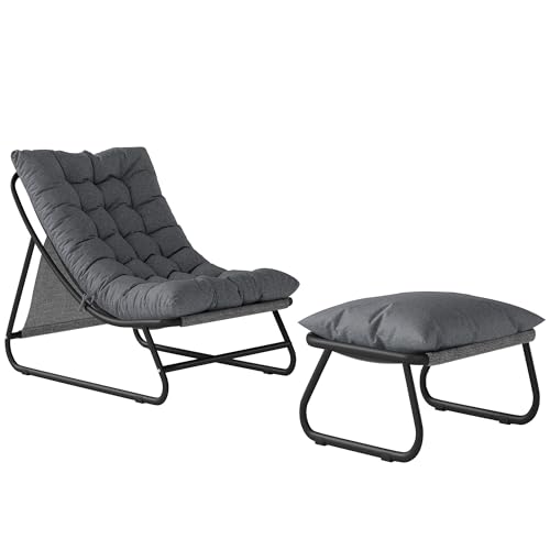 Outsunny Fauteuil de Jardin Relax avec Repose-Pieds - Ensemble de Jardin 2 Pièces avec Coussin...