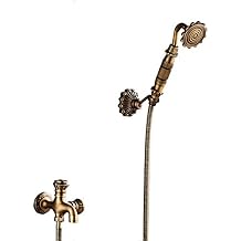 Tub Faucet Antique Bathtub Faucet with Single Cold Water, Double Handle Tub Filler Faucet Brass Tub Tap Wall Mounted Filler Mixer Tap with Handheld Shower