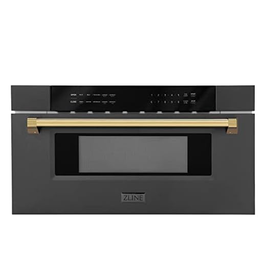 ZLINE Autograph Edition 30" 1.2 cu. ft. Built-in Microwave Drawer in Black Stainless Steel and Gold Accents
