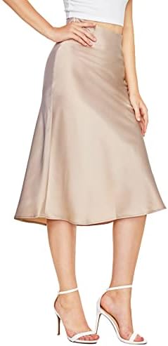 Verdusa Women's Elegant High Waist Satin A Line Flared Midi Skirt