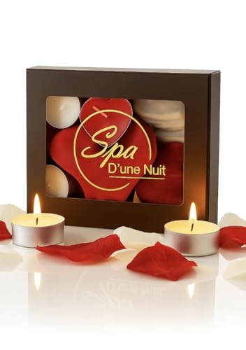 découvrez la Love box de Spa D'une Nuit Coffret de Décoration Romantique avec Bougies, Pétales de Rose et Ballons en Cœur le tout dans une seul et même boite ! pour...