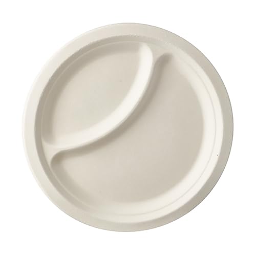 500 platos de caña de azúcar 'pure' 2 divididos, 23 cm de diámetro, 2 cm, color blanco