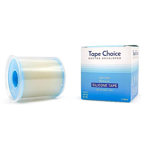 TapeChoice Silicone Tape for Skin Medical Silicone Tape Silicone Skin Tape Soft Silicone Tape Hypoallergenic Tape for Sensitive Skin Pain-Free Removal Tape Secures Dressing 1” 2