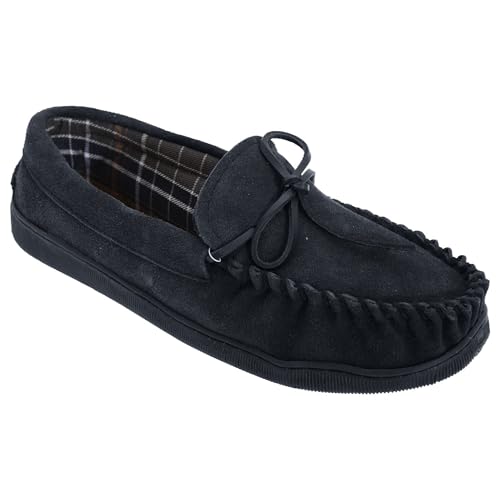 Mokkers Mens Real Leather Suede Moccasin Slippers With Rubber Sole Grey 10 UK