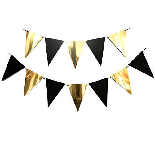 Bobee Black and Gold Banner Party Decoration 9 feet, 12 Flags (DIY String to The Length Needed)