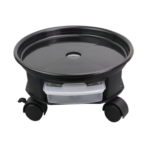 BESTonZON 丸型花鉢トレイ キャスター付き耐荷重プランター台 収納引き出し付き 植物鉢底スタンド ブレーキ機能搭載 ブラック