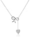 Sterling Silver Cubic Zirconia Bow and Pave Heart Lariat Necklace (0.3 cttw), 16.5"