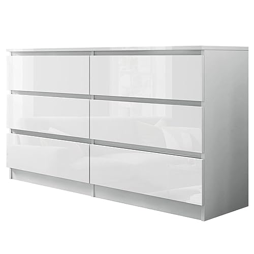 LSBIKE Mode Kommode mit 6/7/8 Schubladen Hochglanz Moderne Schubladenschrank Komodenschrank Wäschekommode Wohnzimmer Schlafzimmer Büros Konferenzräume Einfache Montage (6 Schubladen Weiß)