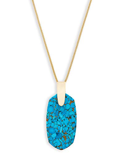 Kendra Scott Inez Long Pendant Necklace for Women, Fashion Jewelry,14k Gold-Plated, Bronzed Veined Turquoise