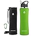 Swig Savvy Stainless Steel Insulated Leak Proof Flip Top Straw Cap Water Bottles with Pouch & Clip, Green, 32oz