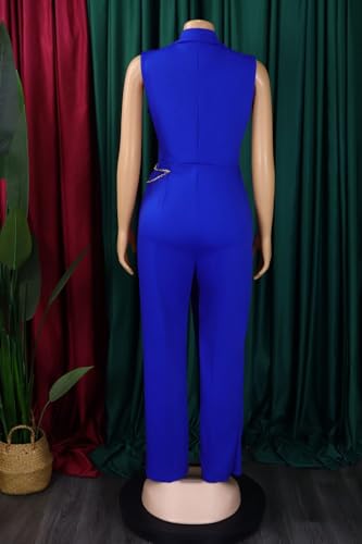 GTSAMTON Women's Semi Formal Tunic Party Pants Tunic Solid Color Outfits One Piece Dating Jumpsuits Royal Blue S