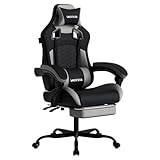 WOTSTA Gaming Chair with Footrest,High Back with Massage Reclining Computer Chair， Big and Tall Racing Gaming Chair Ergonomic Game Chair for Adults PVC Leather (Black Grey)