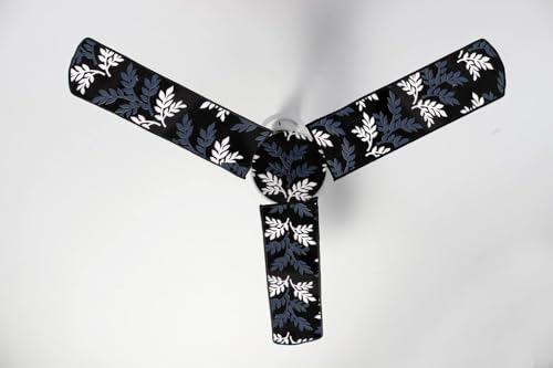 Image of Dustproof Premium Three Blade Ceiling Fan Cover with attachable Enclosure, Set of 1 Fan Cover (Black Leaf).