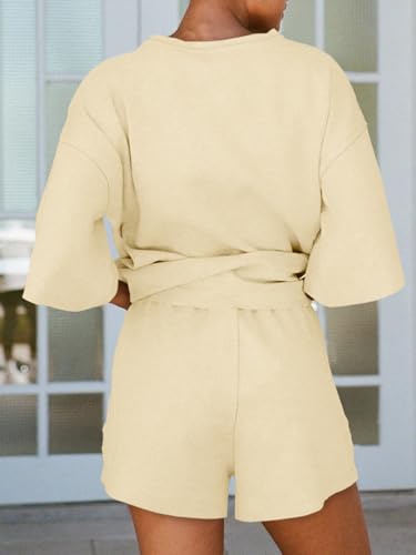 Image of Tankaneo Womens Pajama Sets 3 /4 Sleeve Oversized Tops & Loose Fit Shorts Lounge Set with Pockets Loungewear