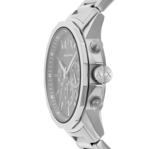 Image of Armani Exchange Silver Tone Watch for Men, Quartz Chronograph Movement and 44mm Case Size with Stainless Steel Strap