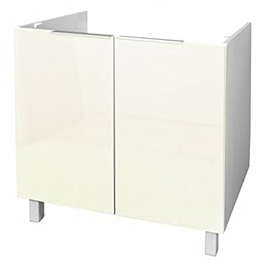 Berlioz Creations CE8BI Spülenunterschrank für Küche, in elfenbeinfarbenem Hochglanz, 80 x 52 x 83 cm, 100 Prozent französische Herstellung
