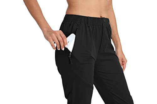Selovzz Women's Hiking Pants Waterproof Quick Dry Sweatpants Ladies Athletic Cargo Pants For Running With Zipper Pockets Black M #TOP3